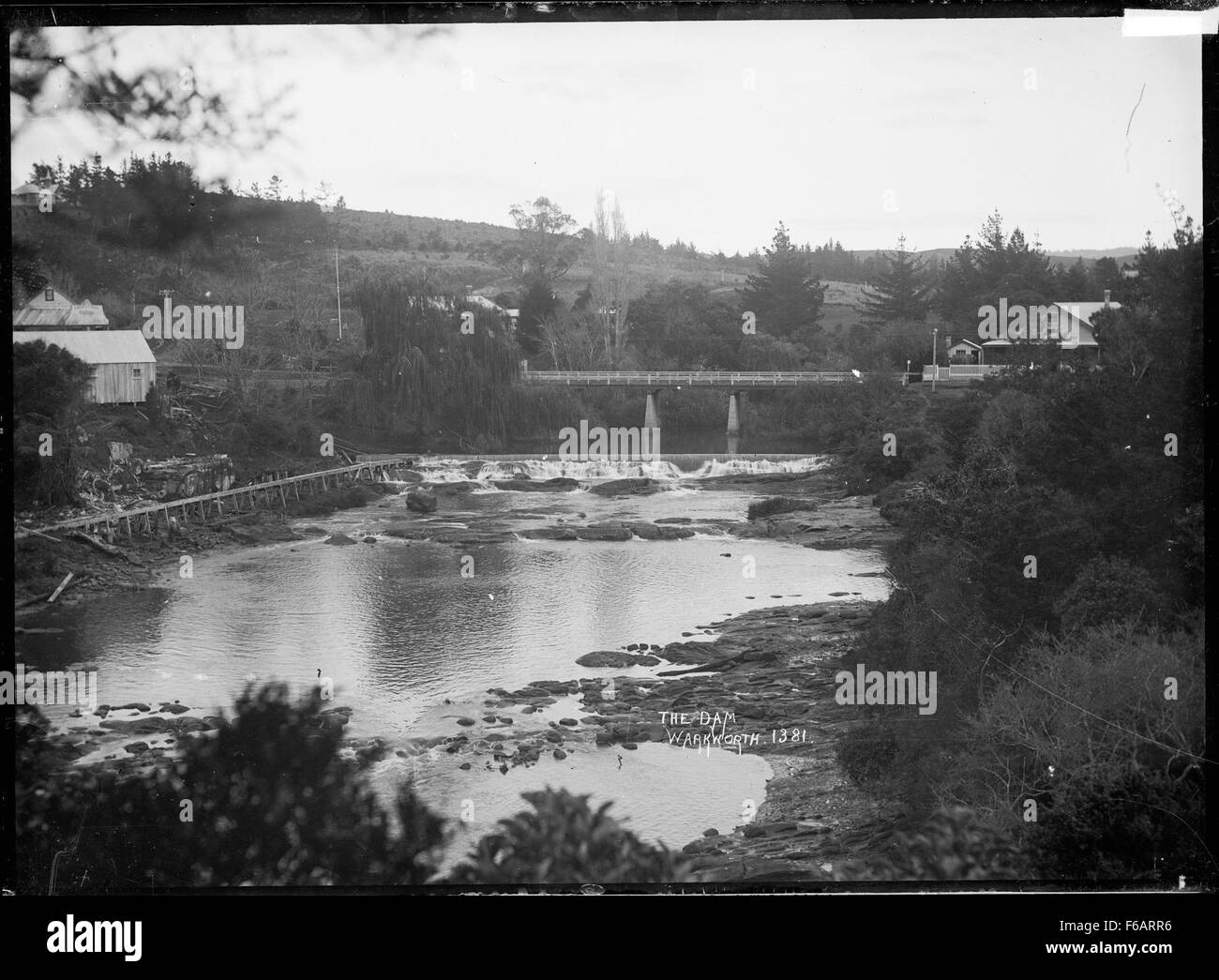 The falls and bridge at Warkworth Stock Photo Alamy