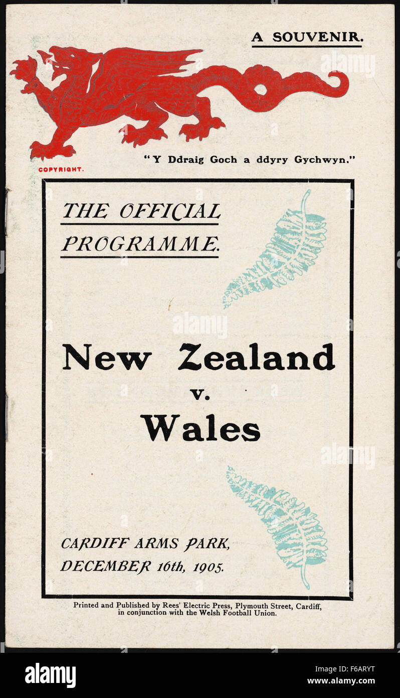 The official programme New Zealand v Wales Cardiff Arms Park, Stock Photo