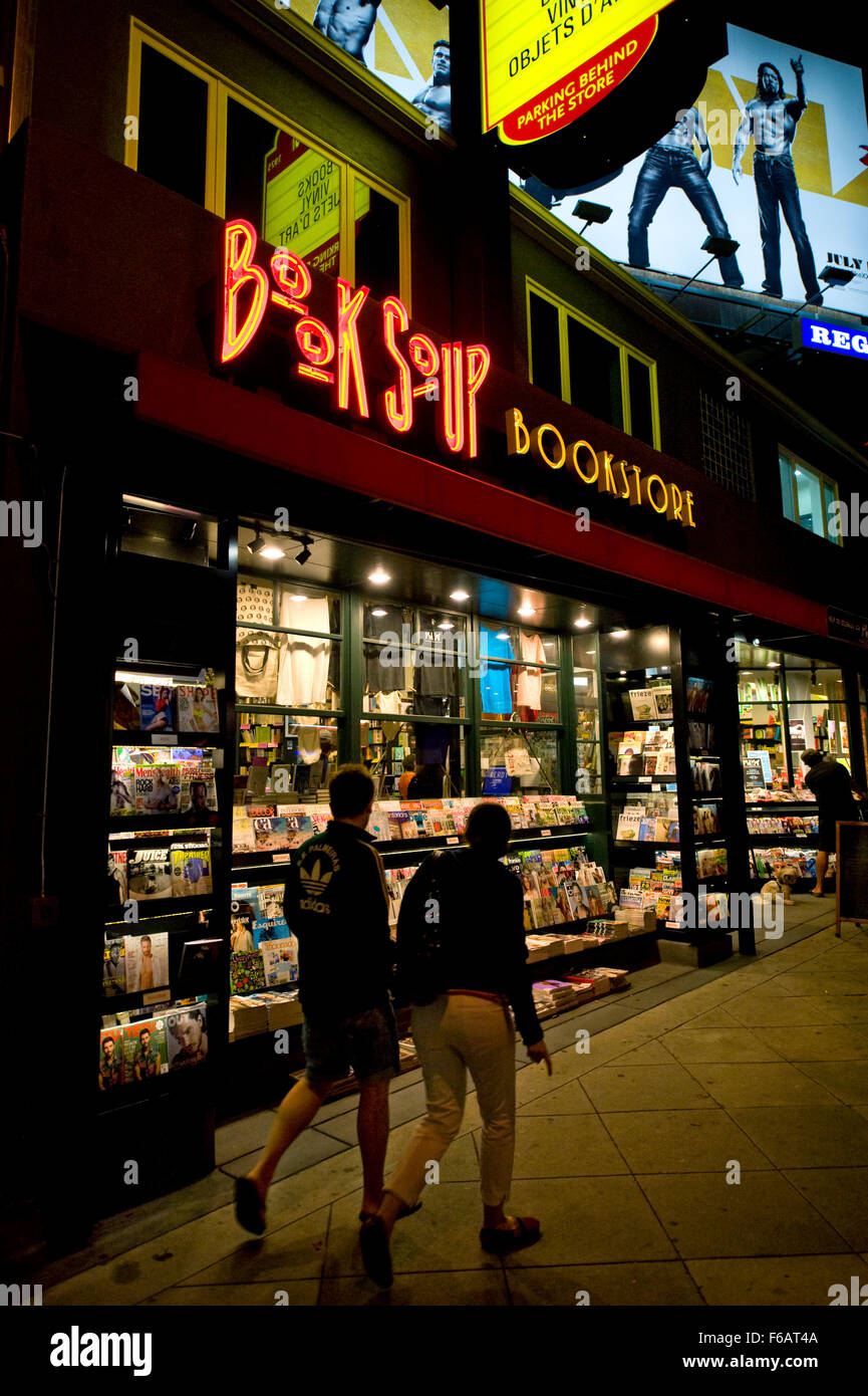 Book Soup bookstore on the Sunset Strip at night Stock Photo