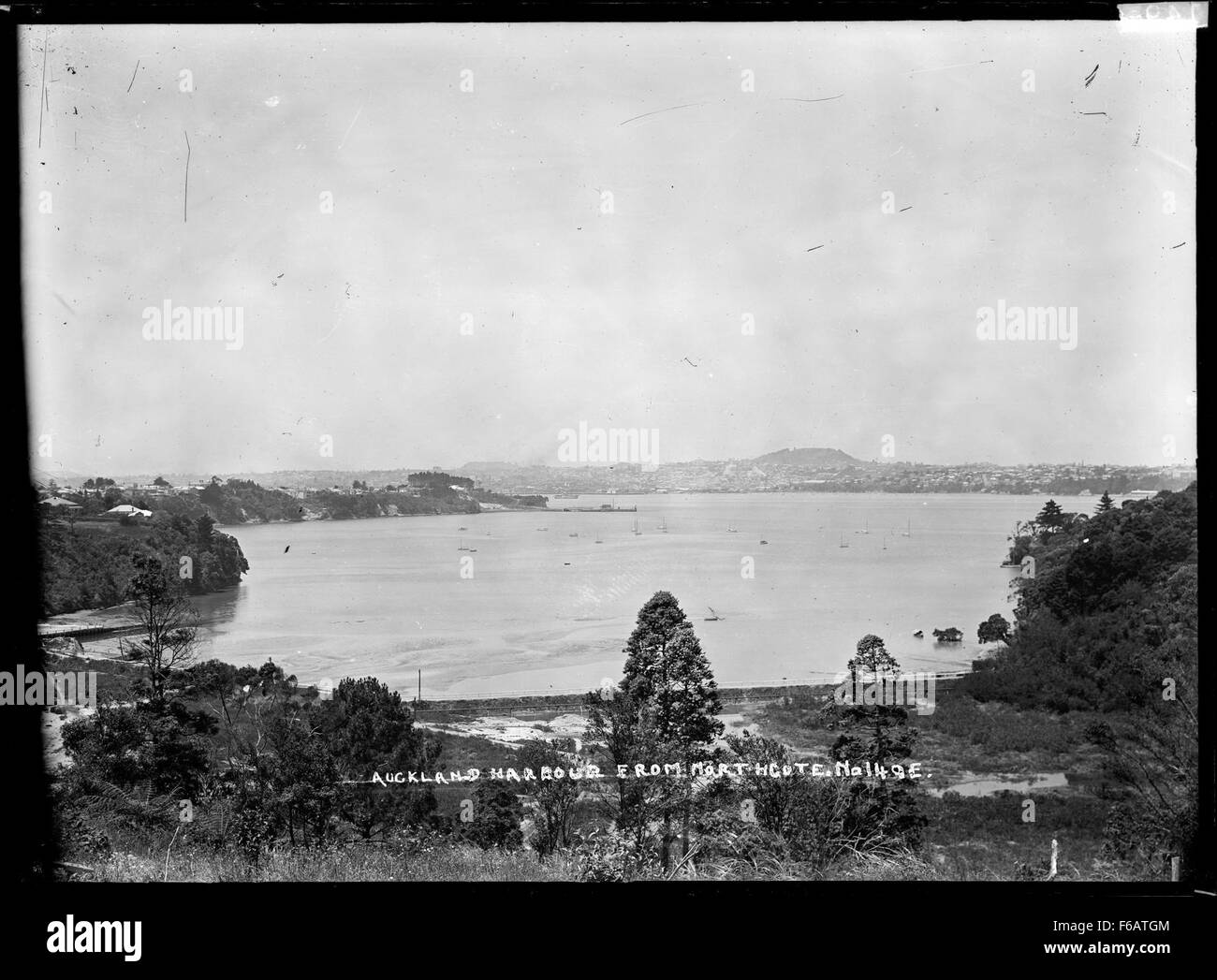This image captures a view of Auckland Harbour from the Northcote area ...