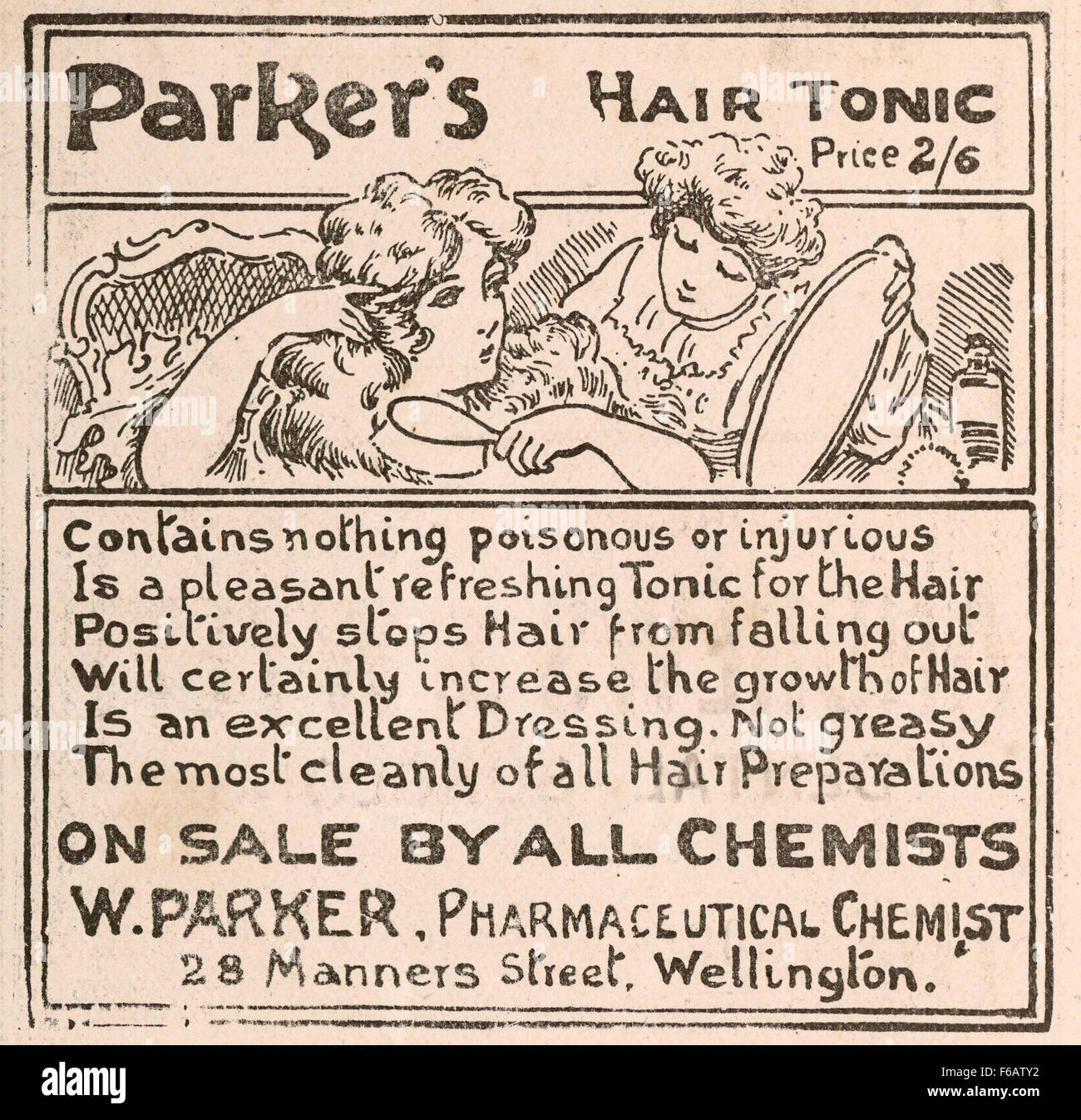 W Parker (Firm, Wellington) Parker's hair tonic Price 26 Contains Stock Photo