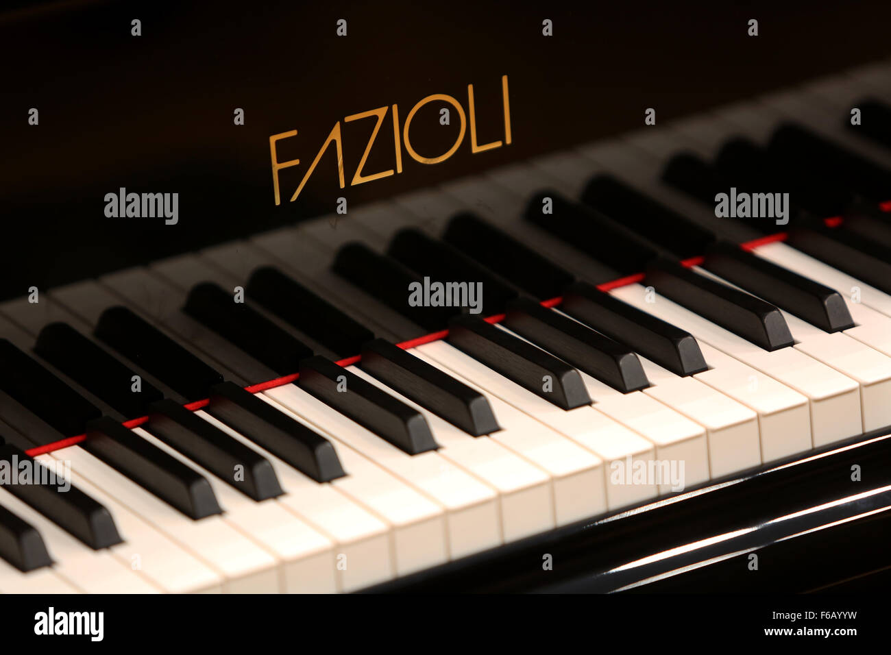 Close up photograph of an expensive limited edition Fazioli piano, made in Sacile, Italy. Stock Photo
