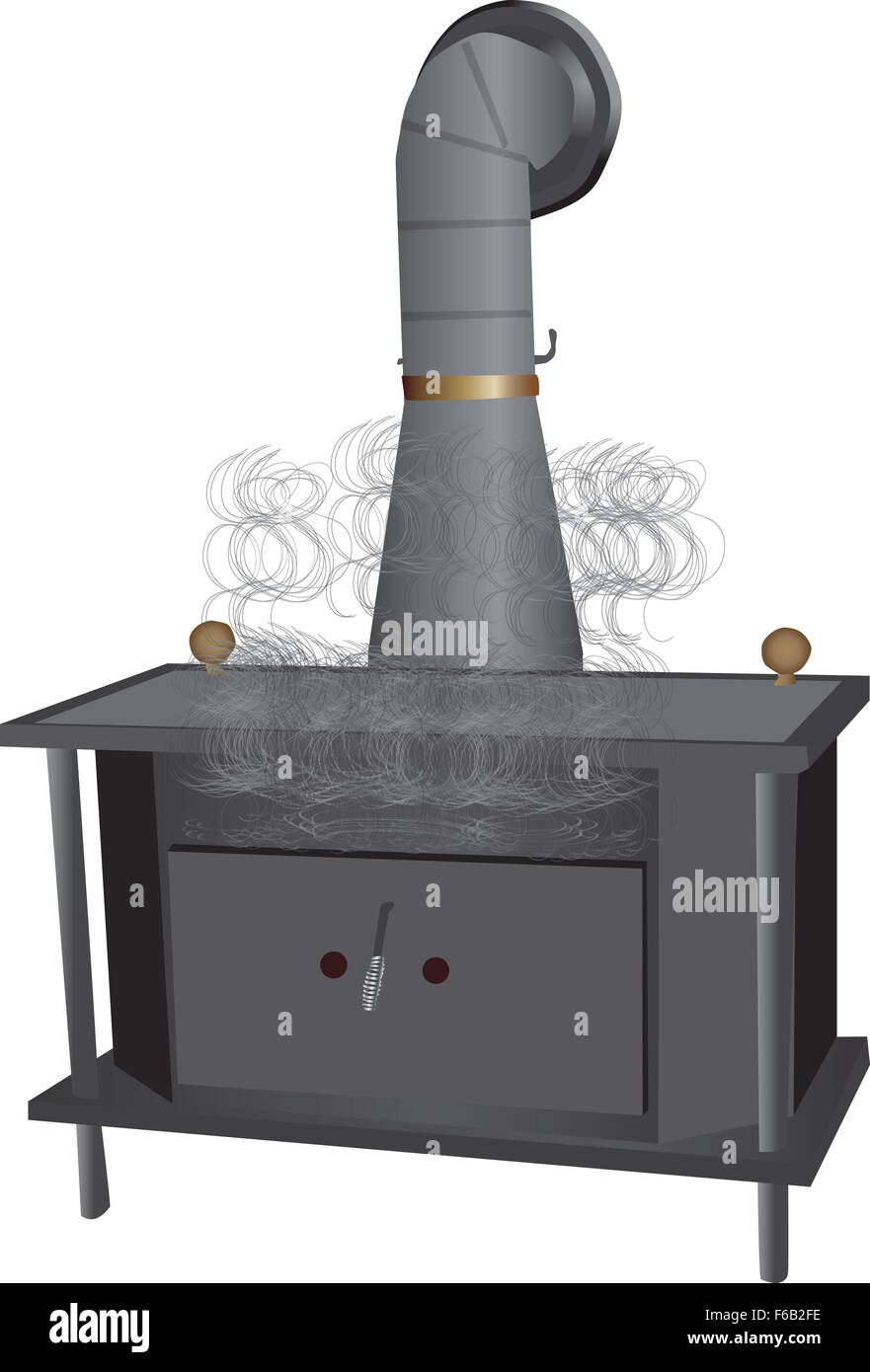 smoking wood burning stove Stock Photo