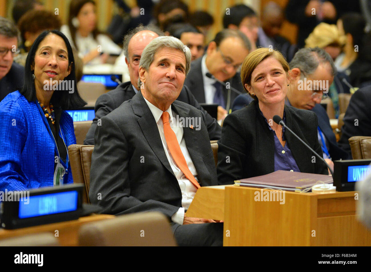 Secretary Kerry and Ambassador Power Participate in the High-Level Ministerial on Libya at the UN in New York City Stock Photo