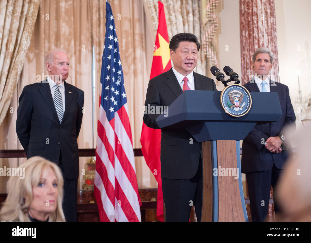 Chinese President Xi Delivers Remarks at a State Luncheon in His Honor at the State Department Stock Photo