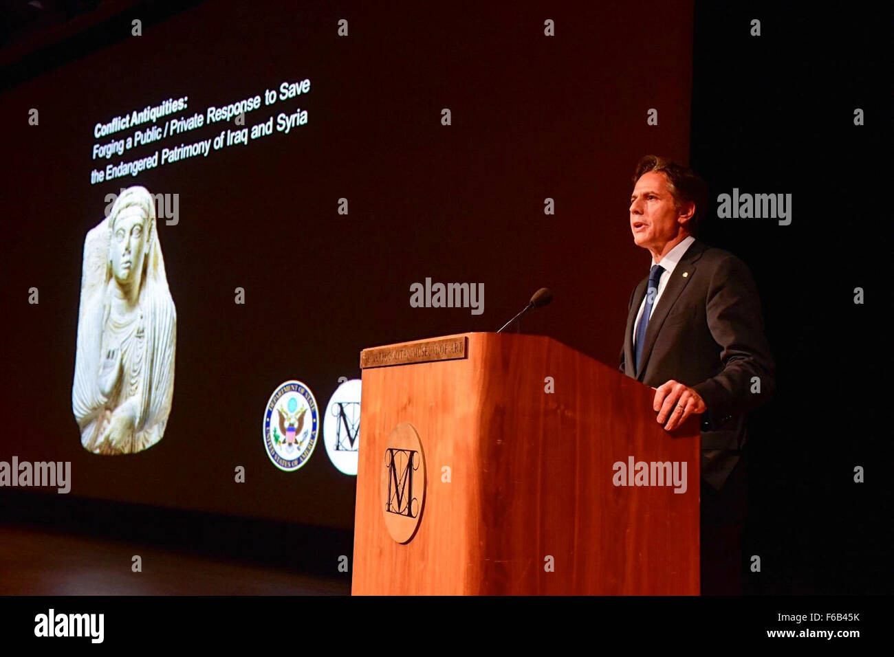 Deputy Secretary Blinken Delivers Remarks on Conflict Antiquities at the Metropolitan Museum of Art in New York City Stock Photo