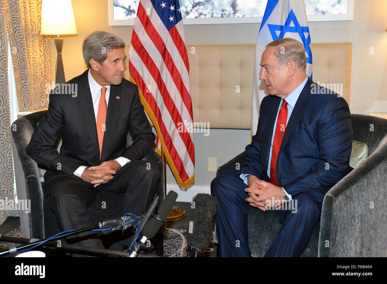 Secretary Kerry Meets With Israeli Prime Minister Netanyahu in New York City Stock Photo