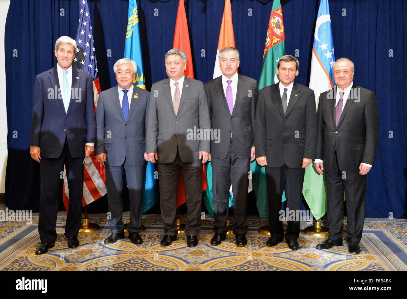 Secretary Kerry Meets With the Five Central Asian Foreign Ministers in New York City Stock Photo