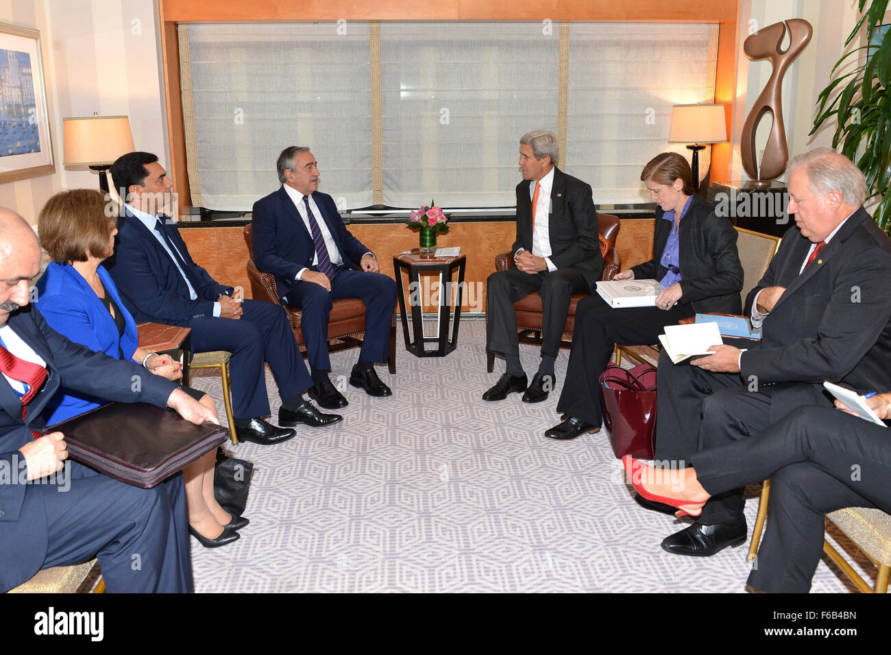 Secretary Kerry Meets With Turkish Cypriot Leader Akinci in New York City Stock Photo