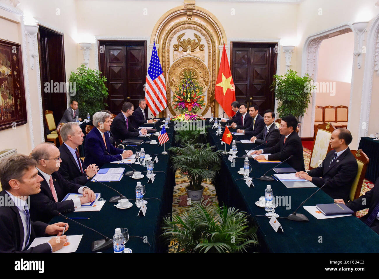 Secretary Kerry Meets With Vietnamese Foreign Minister Minh at the Ministry of Foreign Affairs in Hanoi Stock Photo