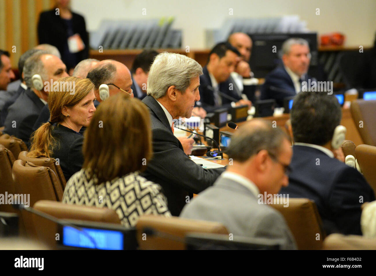 Secretary Kerry Participates in the High-Level Ministerial on Libya at the UN in New York City Stock Photo