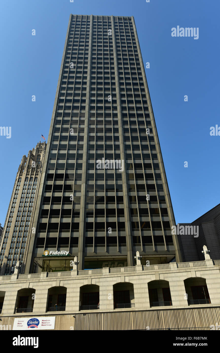 Chicago, Illinois - September 5, 2015: 401 North Michigan (Equitable Building) is a 35-story skyscraper in the Streeterville are Stock Photo