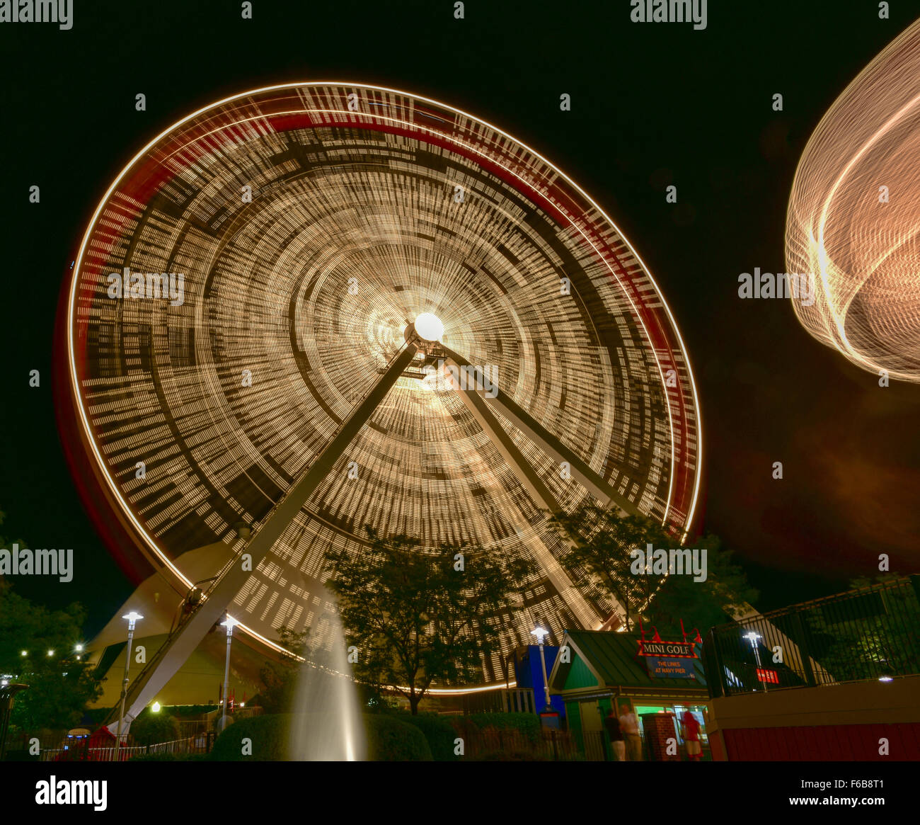 Chicago, Illinois - September 5, 2015: Carousel at Navy Pier spinning ...