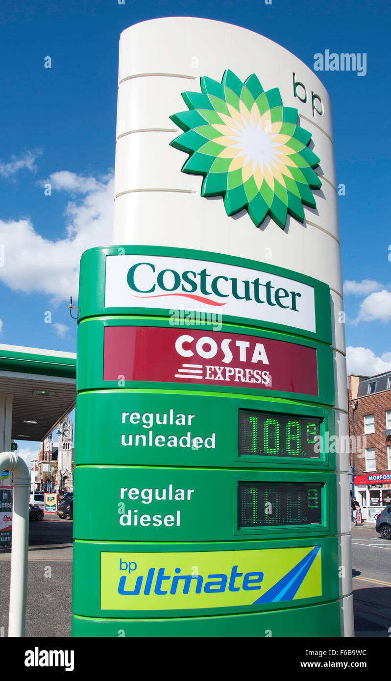 BP Petrol Station sign, Milton Road, Gravesend, Kent, England, United Kingdom Stock Photo