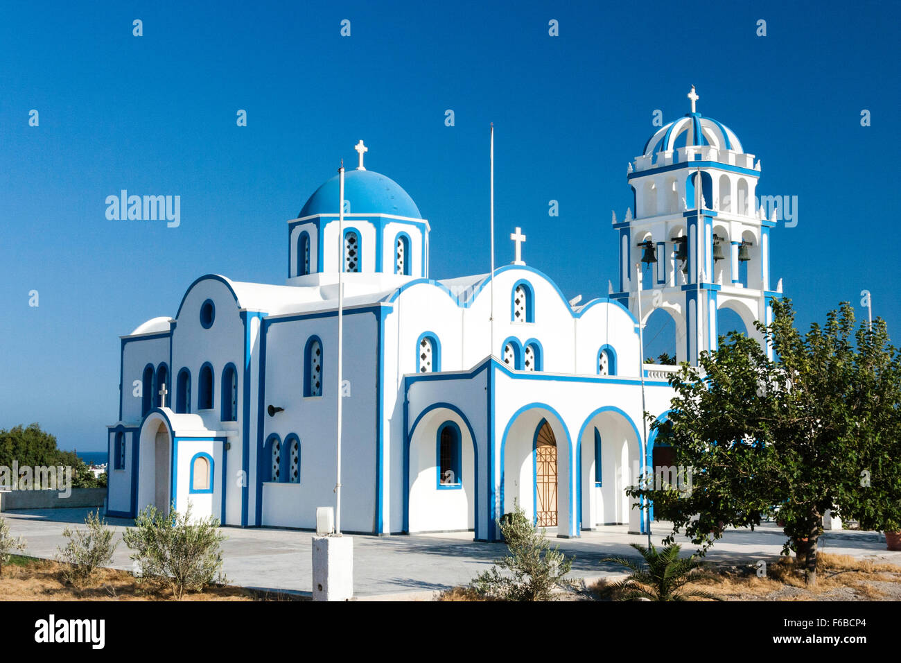 Cyclades, Santorini, Thira. Typical Greek Orthodox Church, Painted Blue ...