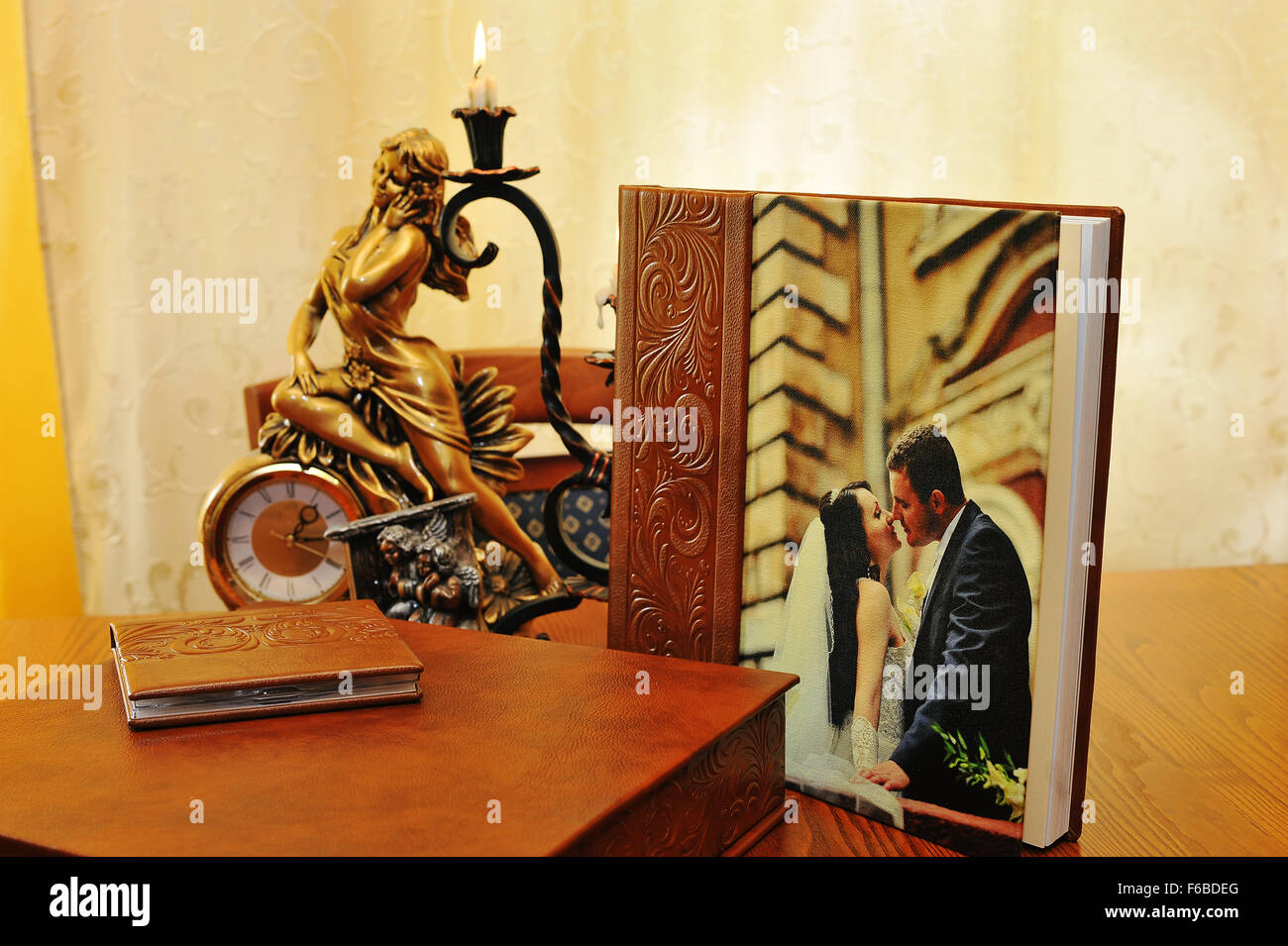 brown leather wedding photo book album Stock Photo Alamy