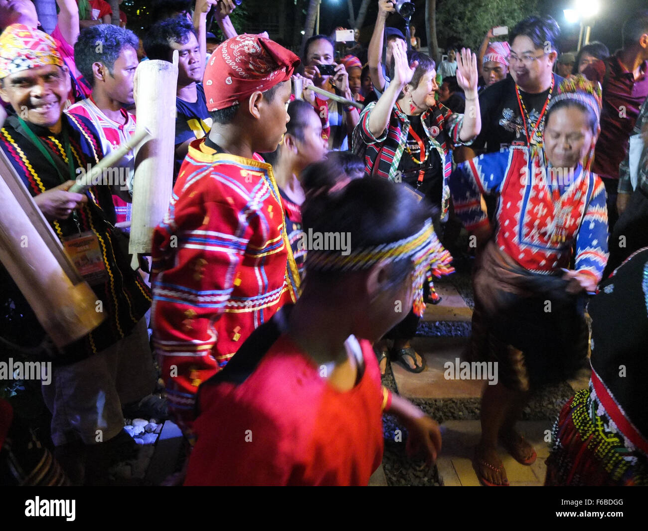 Lumad people dance with joy during the arrival of the foreign delegates. The Lumad peoples are a group of indigenous people of the southern Philippines. It is a Cebuano term meaning 'native' or 'indigenous'. The term is short for Katawhang Lumad (literally 'indigenous peoples'), the autonym officially adopted by the delegates of the Lumad Mindanao Peoples Federation (LMPF) founding assembly on 26 June 1986 at the Guadalupe Formation Center, Balindog, Kidapawan, Cotabato, Philippines. It is the self-ascription and collective identity of the indigenous peoples of Mindanao. (Photo by Josefiel Riv Stock Photo