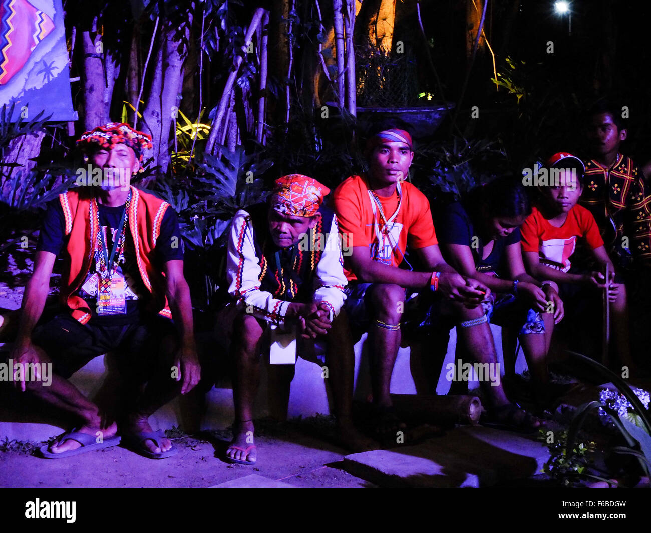 Lumad elder-lies, and youngsters joyfully watching the Solidarity Cultural Night Program. The Lumad peoples are a group of indigenous people of the southern Philippines. It is a Cebuano term meaning 'native' or 'indigenous'. The term is short for Katawhang Lumad (literally 'indigenous peoples'), the autonym officially adopted by the delegates of the Lumad Mindanao Peoples Federation (LMPF) founding assembly on 26 June 1986 at the Guadalupe Formation Center, Balindog, Kidapawan, Cotabato, Philippines. It is the self-ascription and collective identity of the indigenous peoples of Mindanao. (Phot Stock Photo