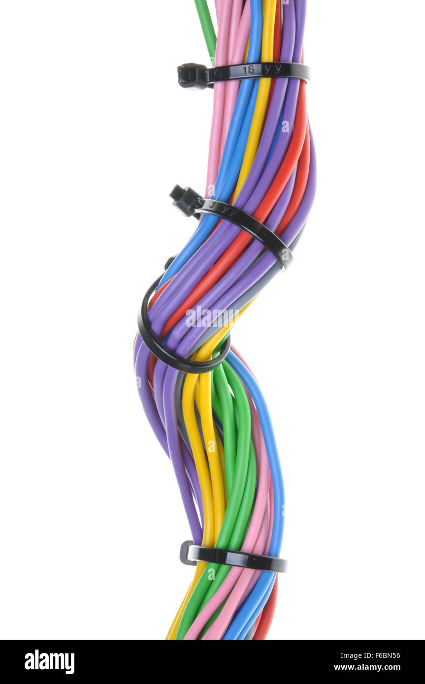 Multicolour Cables Multicolored electric cables isolated on white background Stock Photo ...