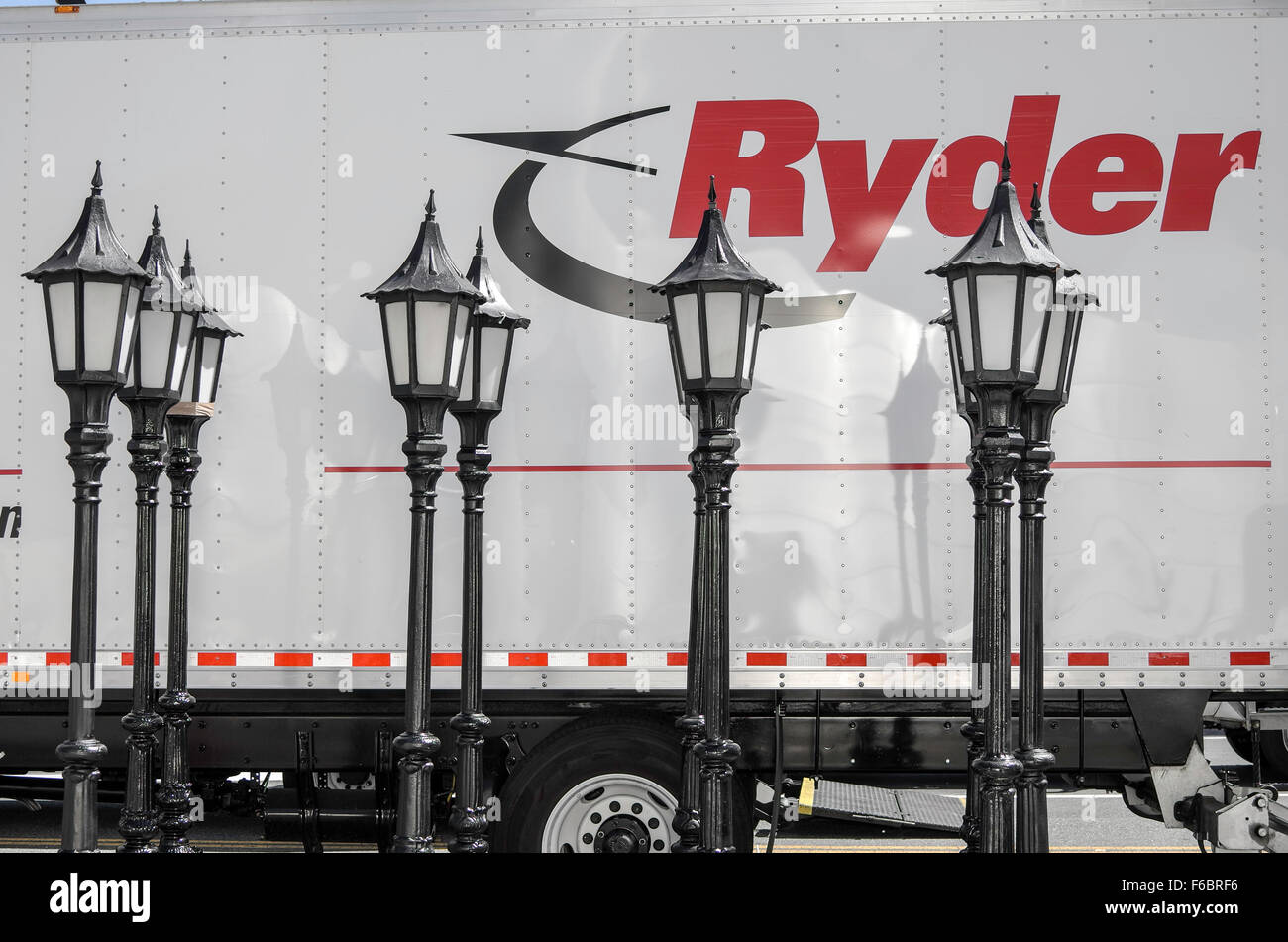 Lampposts by rental van, Los Angeles, California, USA Stock Photo Alamy