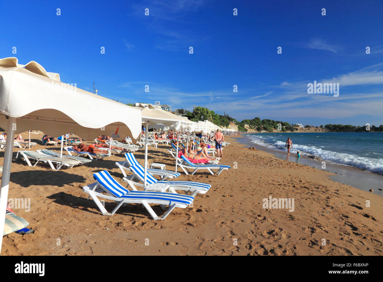 Lee Beach at Pefkos (Pefki), Rhodes, Greece. Stock Photo