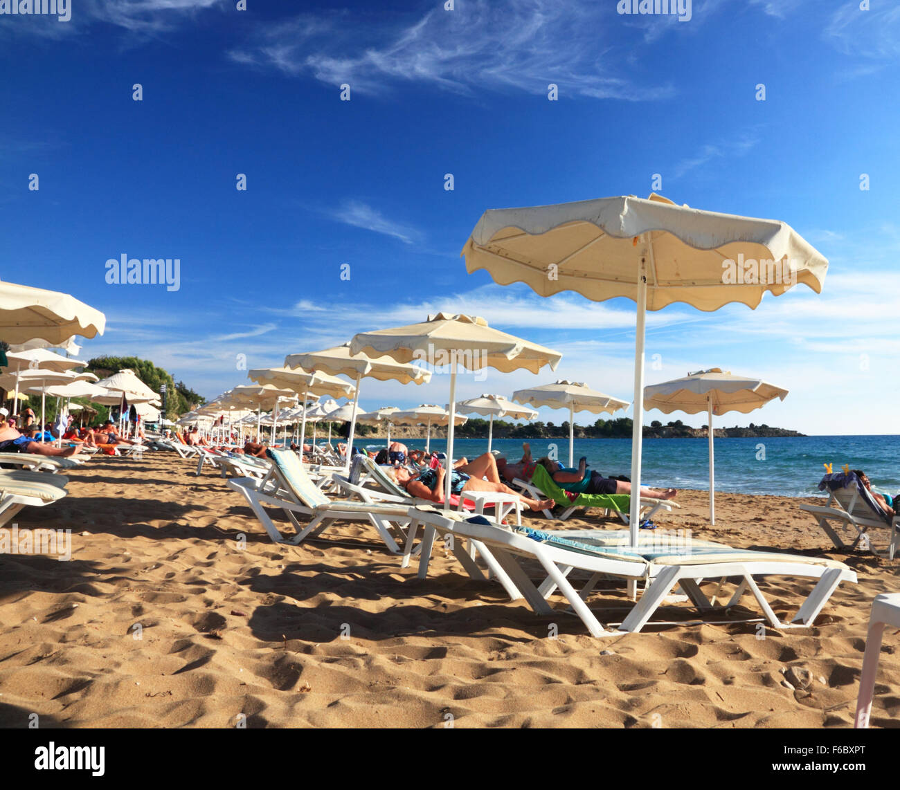 Lee Beach at Pefkos (Pefki), Rhodes, Greece. Stock Photo