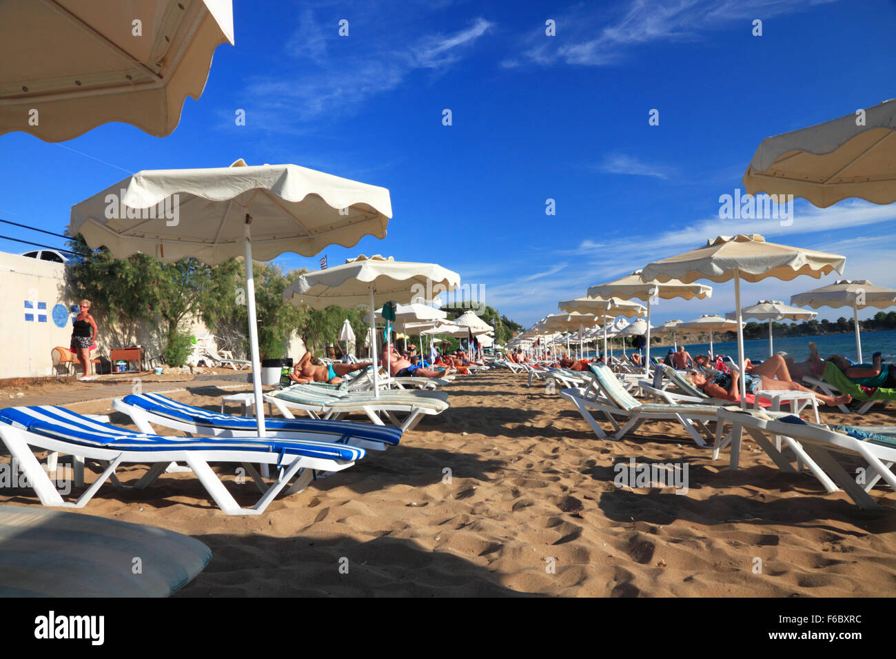 Lee Beach at Pefkos (Pefki), Rhodes, Greece. Stock Photo