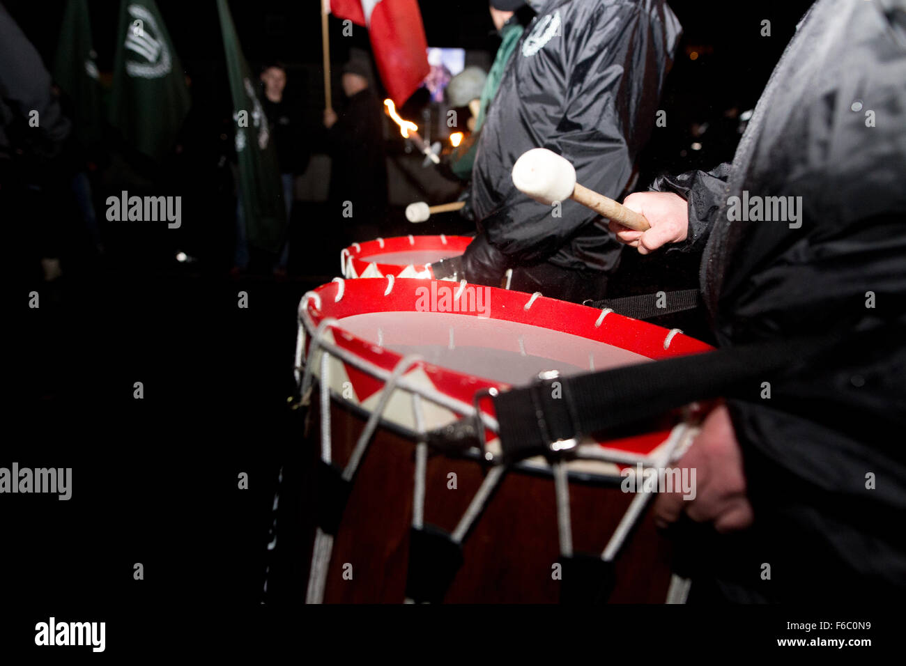Drummers of the neonazi march. (Photo by Michael Trammer / Pacific Press) Stock Photo