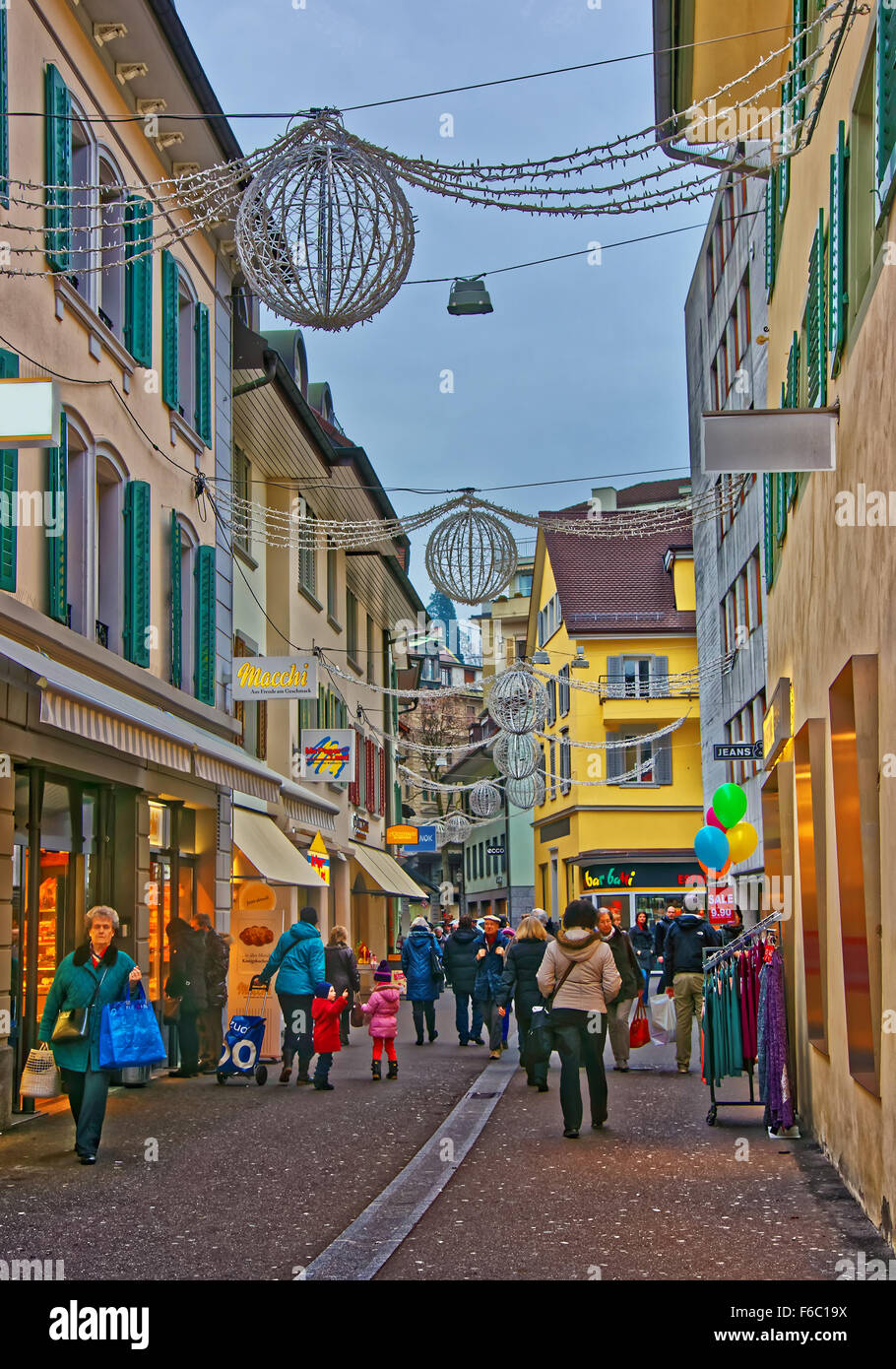 LUCERNE, SWITZERLAND JANUARY 04, 2015 Pedestrian street with shops