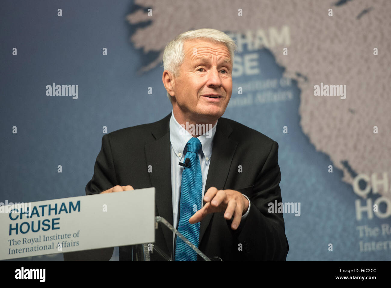 Secretary General of the Council of Europe, delivers his lecture 'Strengthening the Rule of Law Across Europe' at Chatham House.  Featuring: Thorbjorn Jagland Where: London, United Kingdom When: 16 Oct 2015 Stock Photo