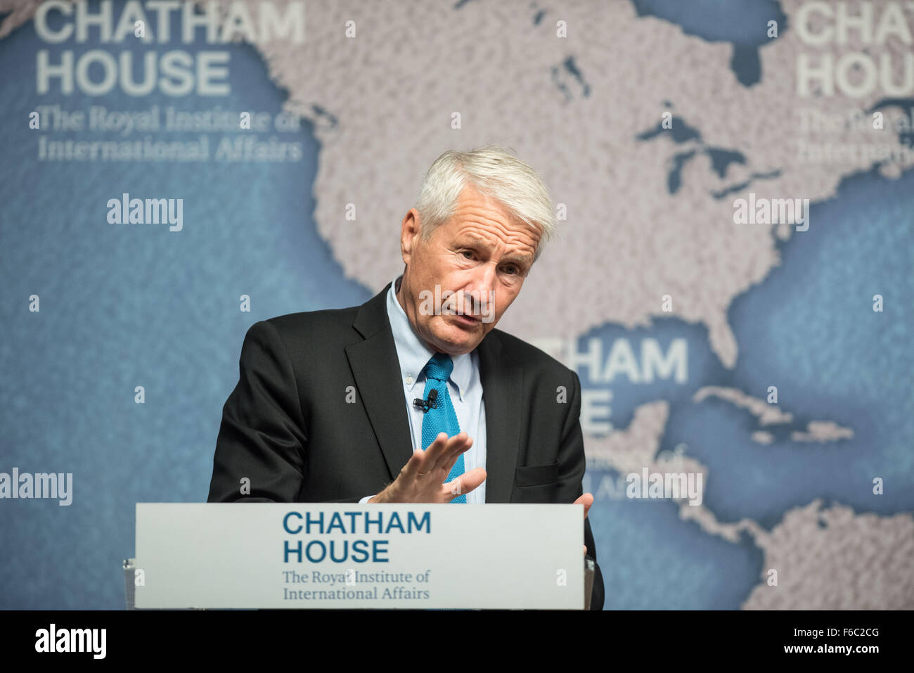 Secretary General of the Council of Europe, delivers his lecture 'Strengthening the Rule of Law Across Europe' at Chatham House.  Featuring: Thorbjorn Jagland Where: London, United Kingdom When: 16 Oct 2015 Stock Photo