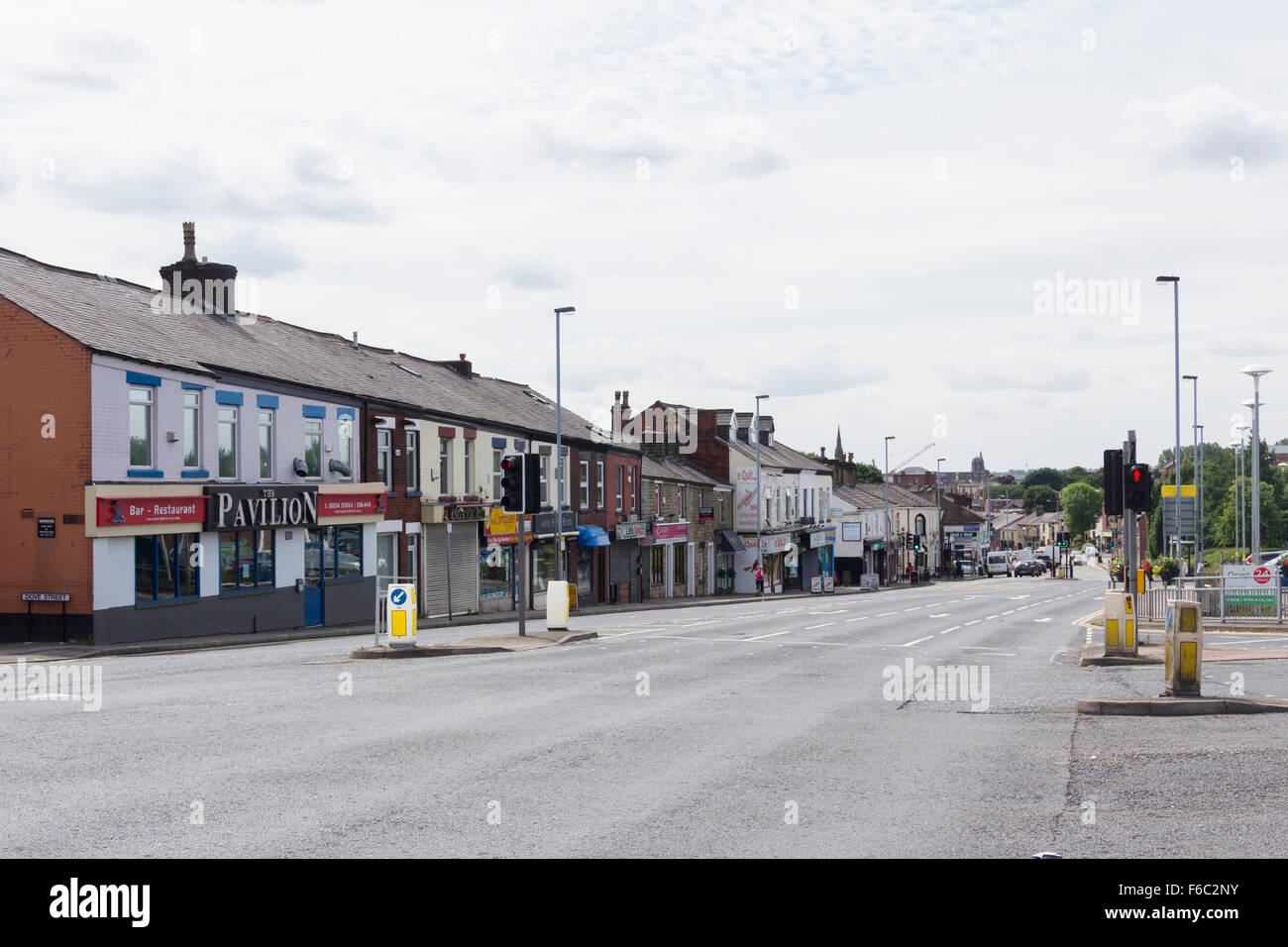 Blackburn Road (A666), Bolton, looking south from the traffic light junction with the A58 Crompton Way. Stock Photo