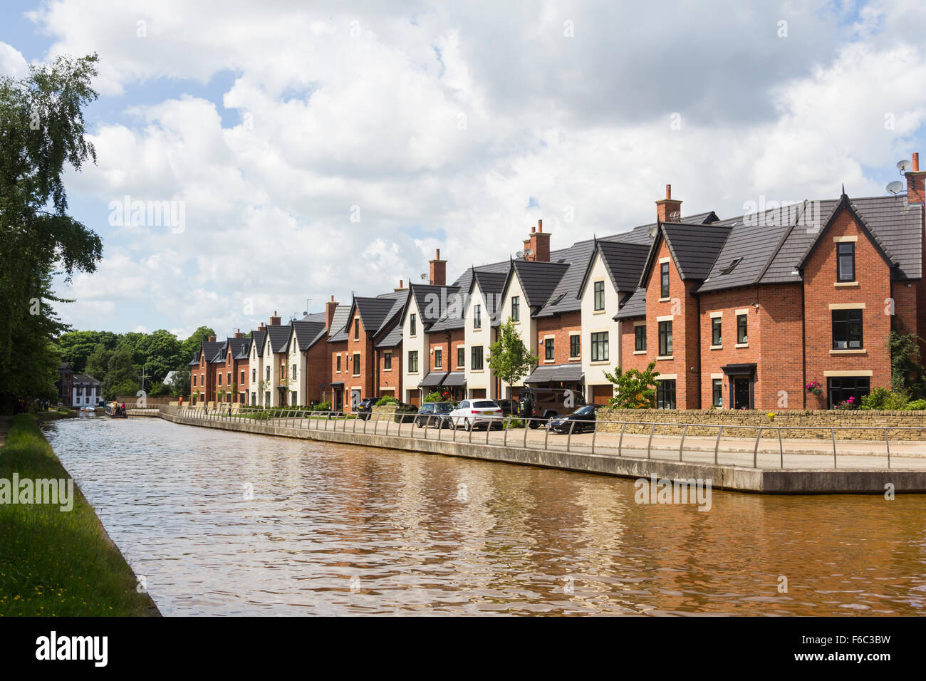 Recently built waterside houses by the Bridgewater canal at Worsley