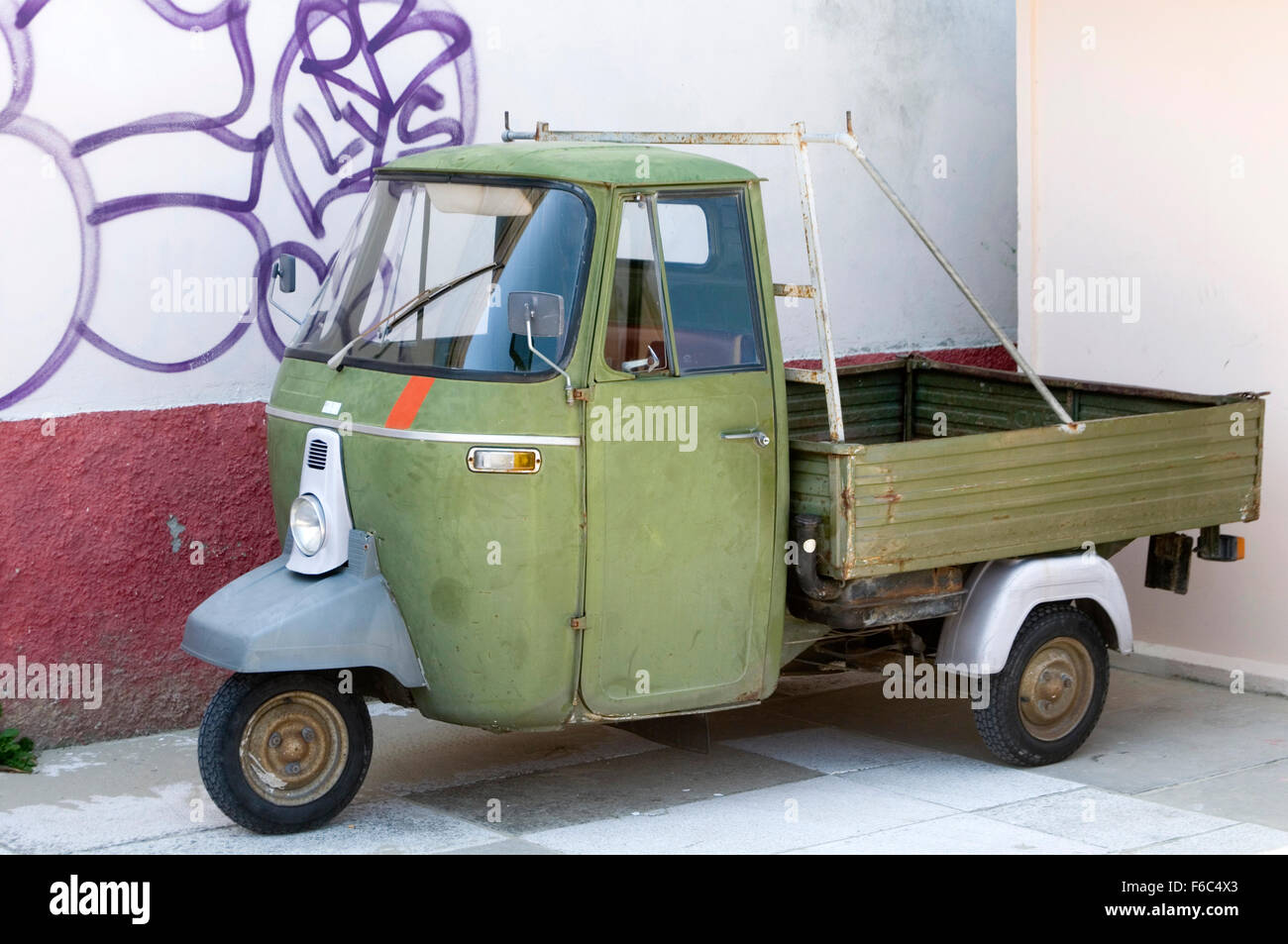 Piaggio Ape 500 moped van pick up truck trucks pickup three wheel wheeled wheeler italy italian Stock Photo