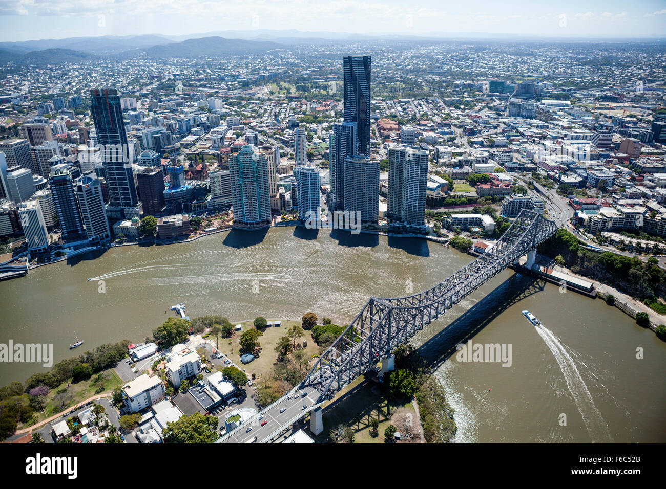 Skyline of Brisbane and Story Bridge, Queensland, Australia Stock Photo