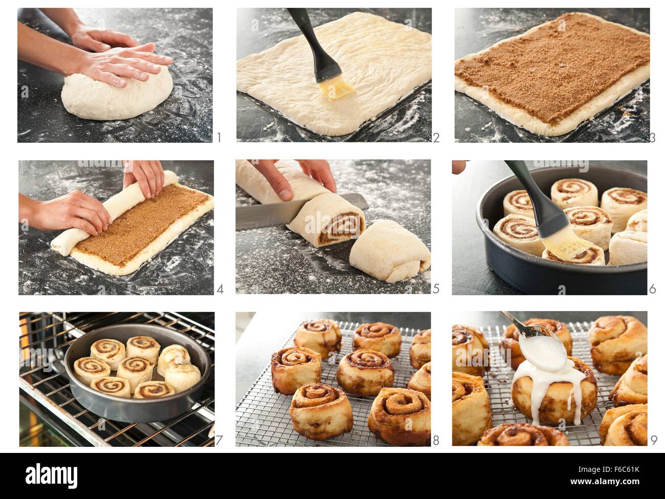 Steps for Making Cinnamon Buns Stock Photo
