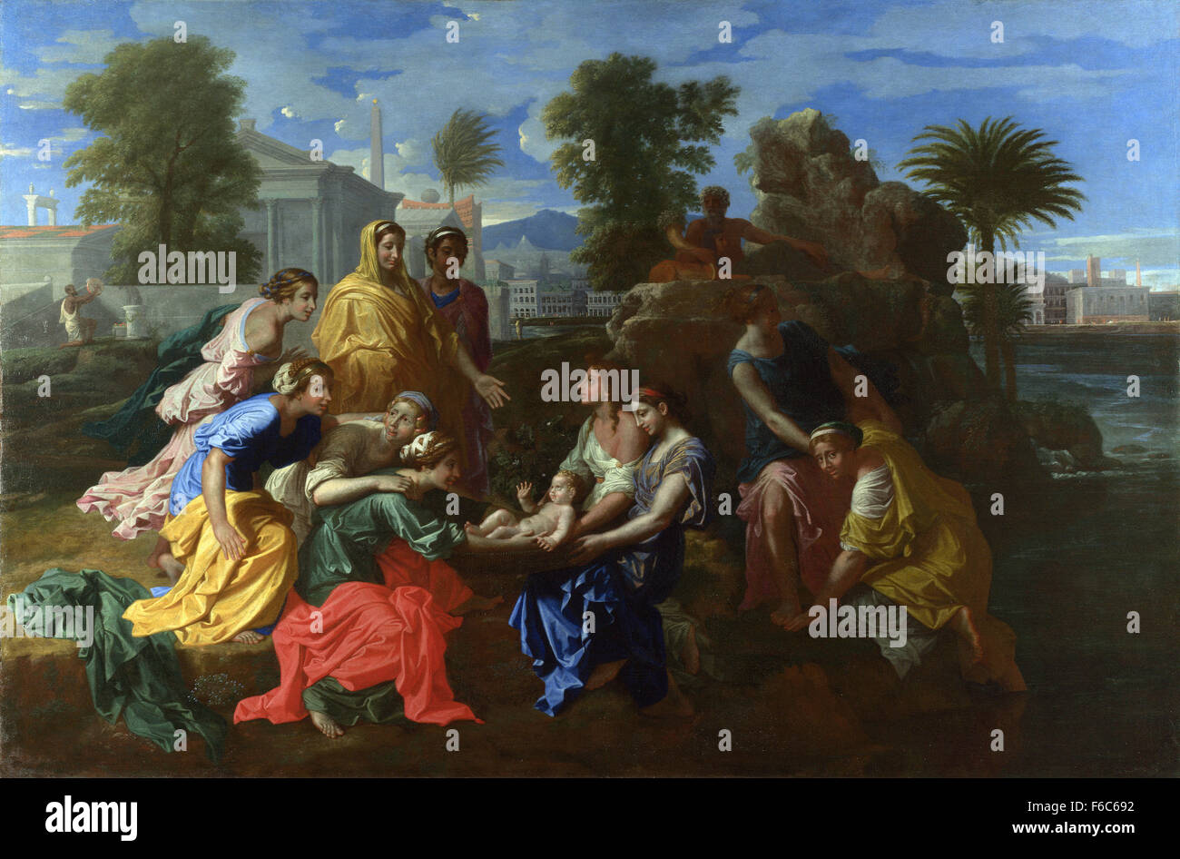 THE FINDING OF MOSES FROM THE NILE OF EGYPT PAINTING BIBLE ART REAL CANVAS PRINT