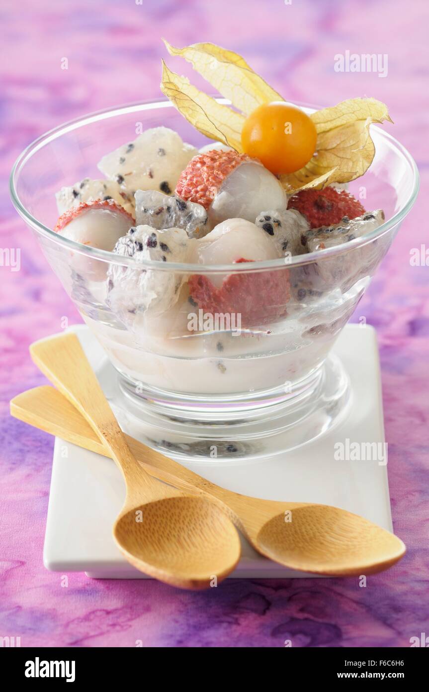 Exotic fruit salad with lychees and dragon fruit Stock Photo Alamy