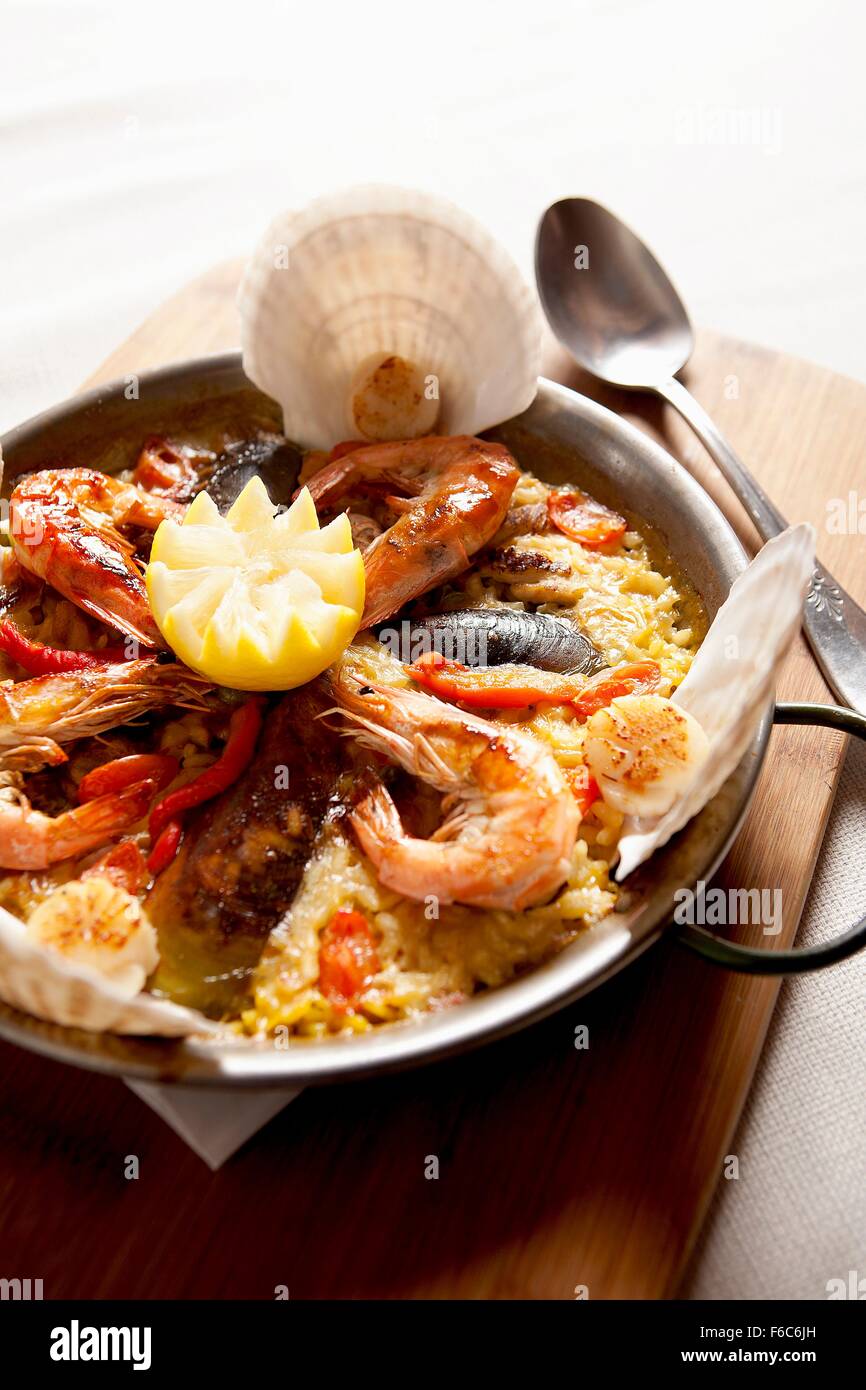 Paella in the pan Stock Photo