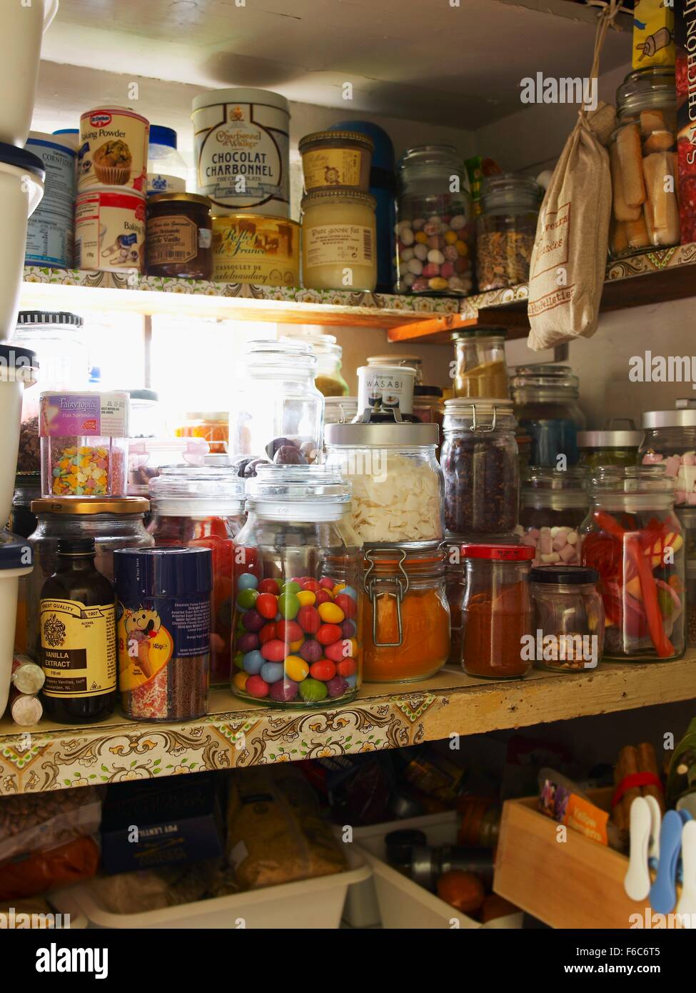 Various foods in a pantry Stock Photo