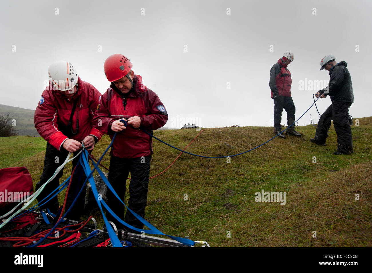 Central Beacons Mountain Rescue during a training session in the Brecon Beacons, south Wales. Stock Photo
