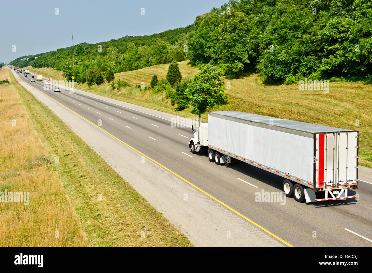 Interstate Freeway With Semi Truck Stock Photo