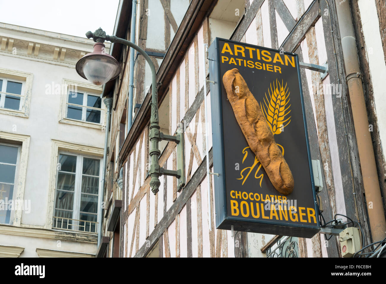 An artisan Bakers shop sign in France, or boulangerie Pattissier and chocolatier Stock Photo