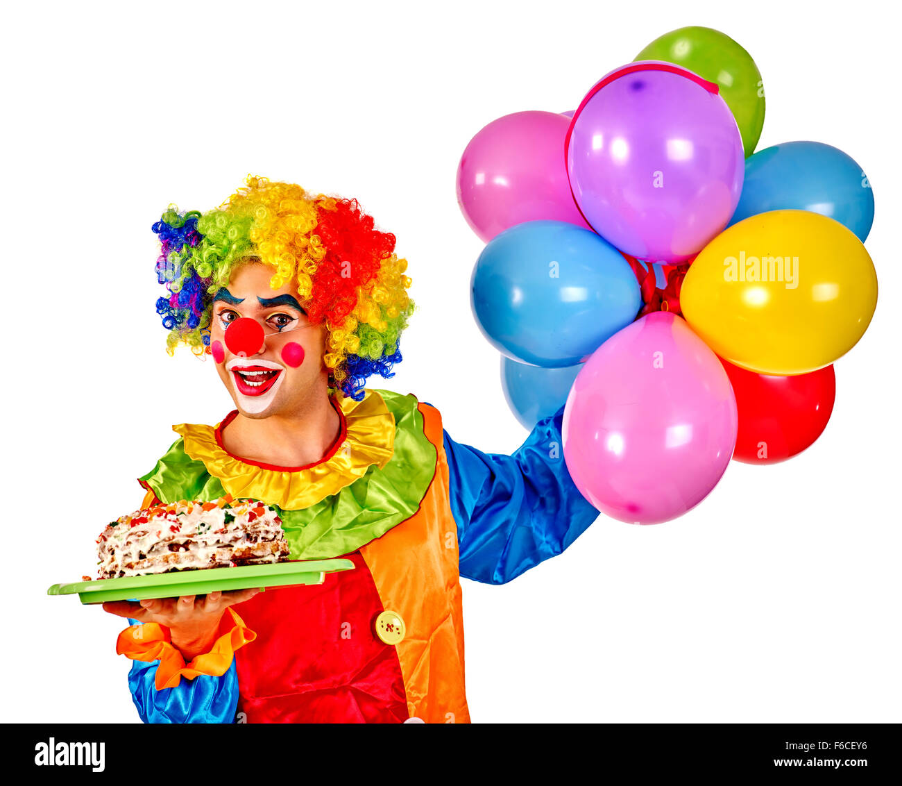Happy birthday clown holding a bunch of balloons Stock Photo - Alamy