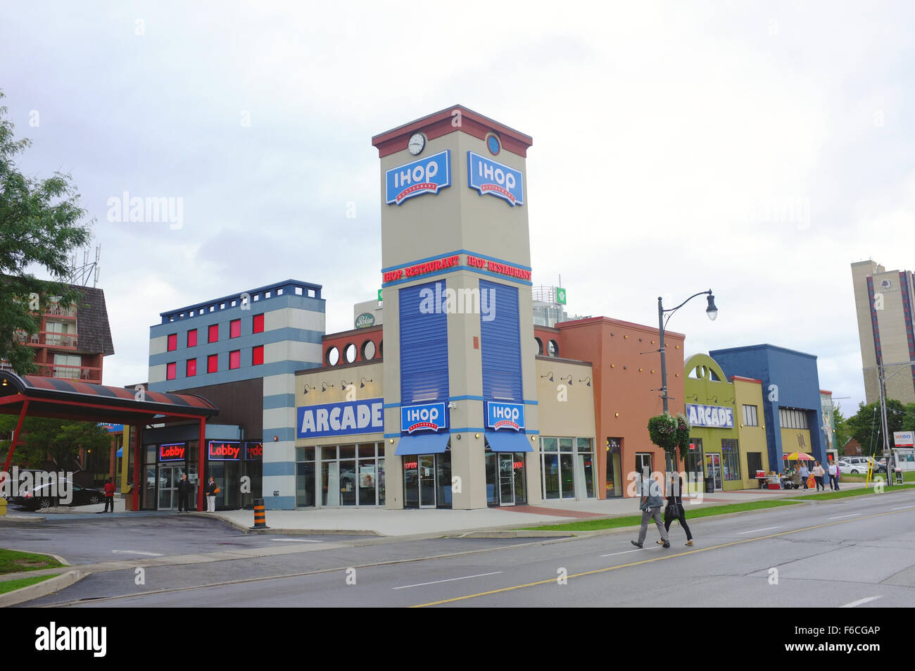 Amusements and shops in the centre of the Canadian city of Niagara Falls in Ontario. Stock Photo