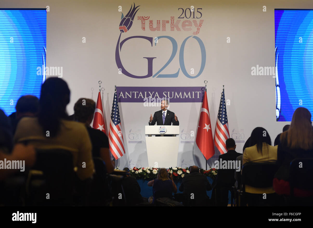 Antalya, Turkey. 16th Nov, 2015. U.S. President Barack Obama addresses ...