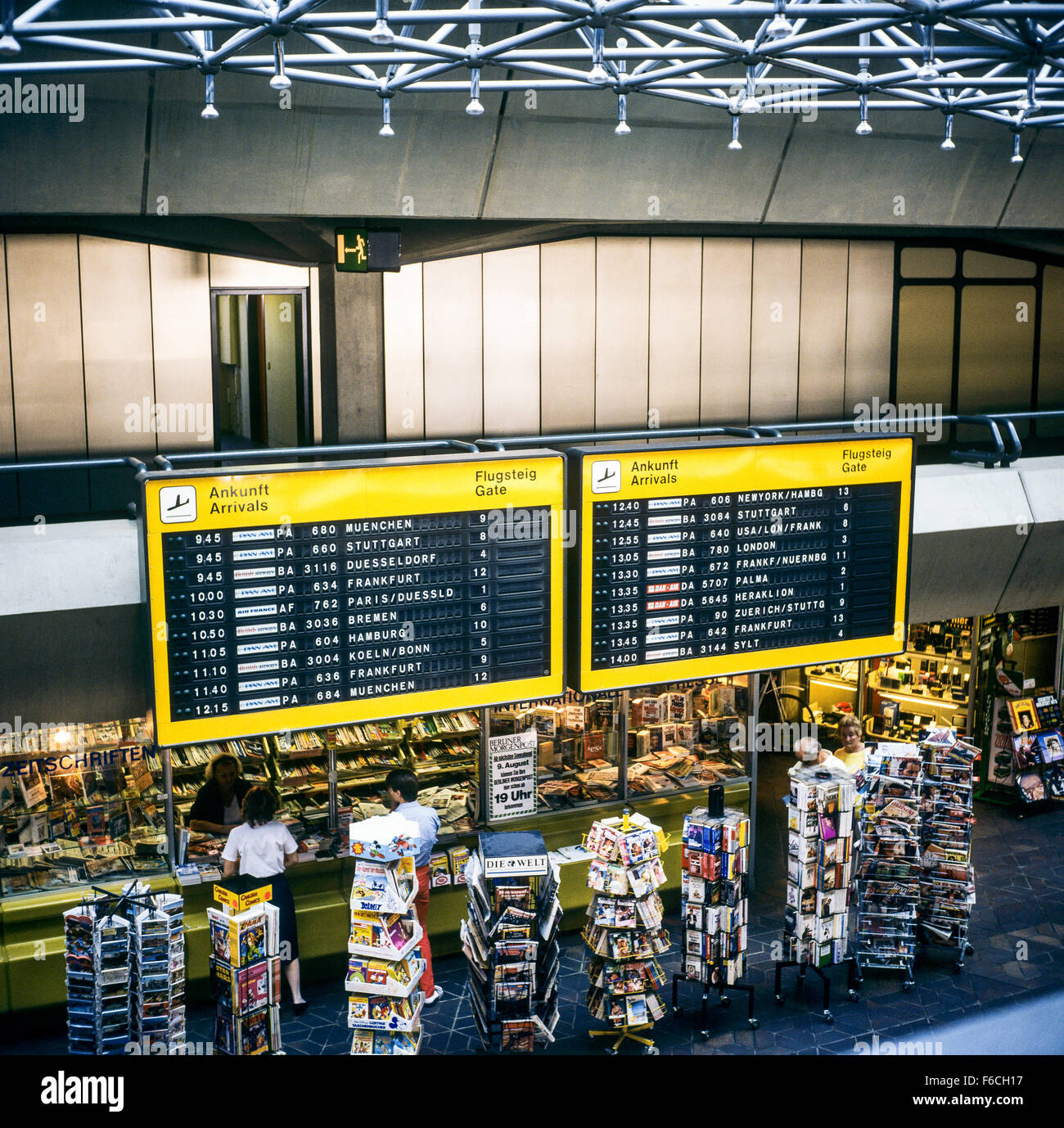 Arrivals boards and shops, Berlin-Tegel Otto Lilienthal airport, Berlin, Germany, Europe Stock Photo