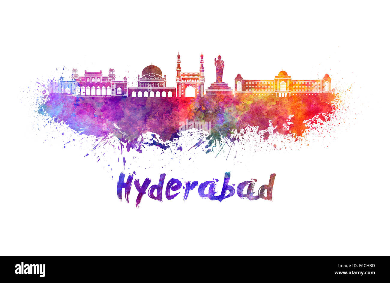 Hyderabad skyline in watercolor splatters with clipping path Stock Photo