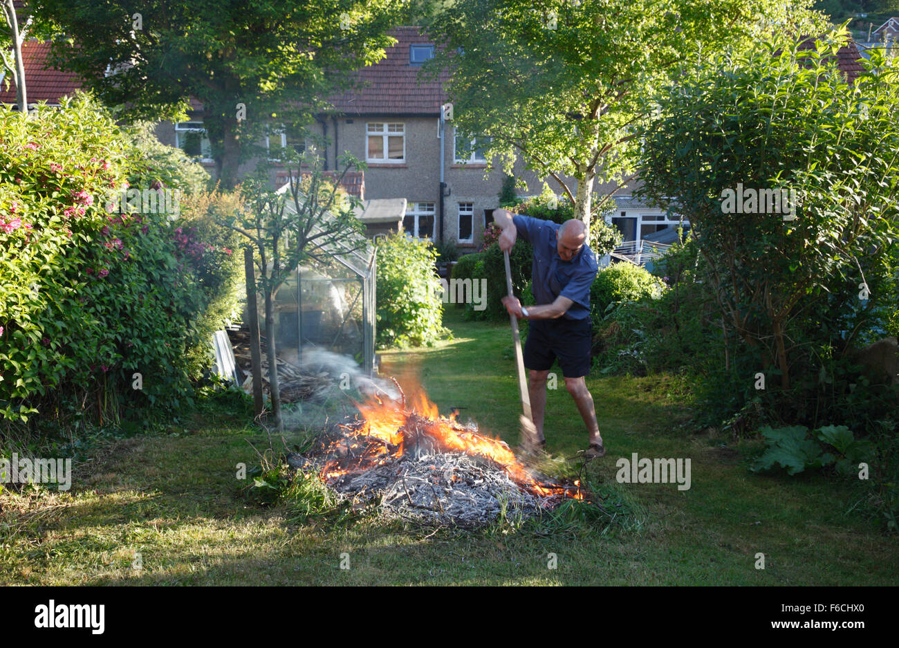 Garden bonfire. Summer. Devon. UK. Stock Photo