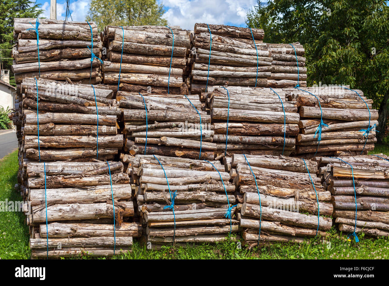 Big pile of wood logs bundles on a rural background Stock Photo Alamy
